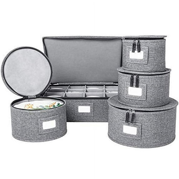 Storagelab China Storage Set, Hard Shell and Stackable, Felt Plate Dividers Included, Gray
