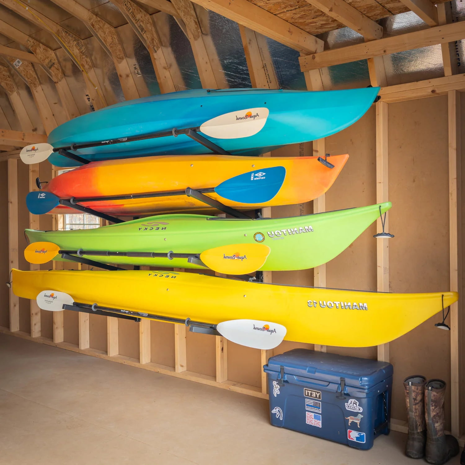 StoreYourBoard 4 Kayak Storage Rack, Wall Mounted Indoor Garage Organizer, Holds up to 400 lbs.