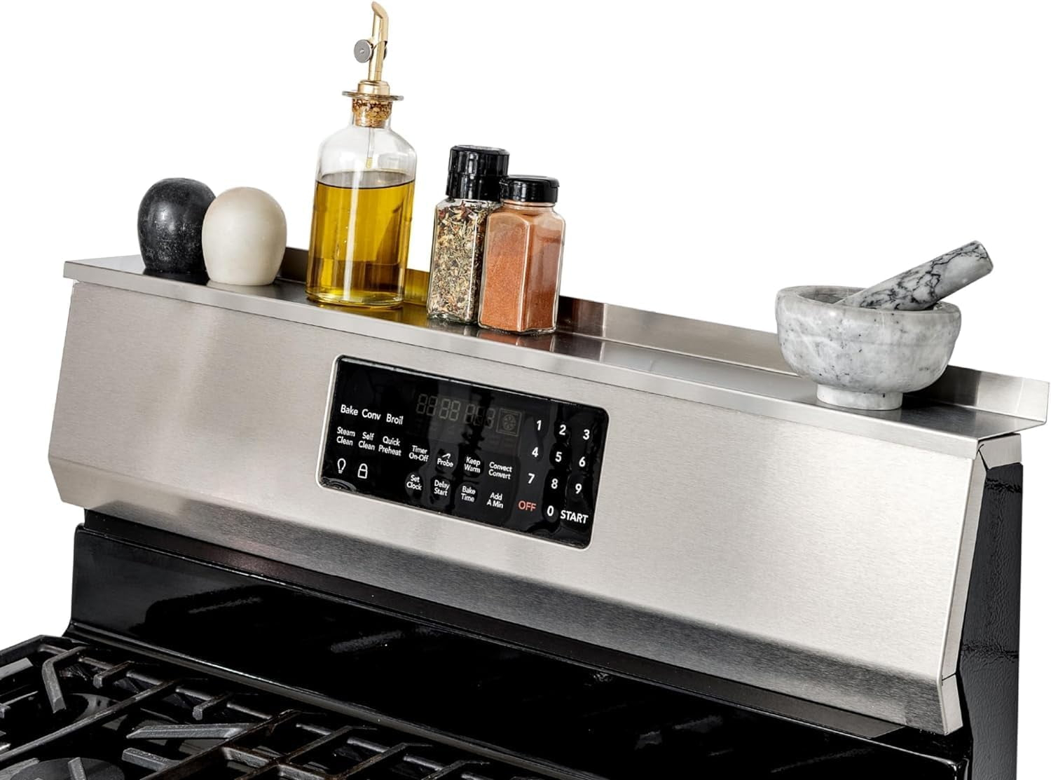 StoveShelf Deluxe 30"Length Stainless Steel Finish Magnetic Shelf for Kitchen Stove - Extra Strength Double Magnets - Kitchen Storage Solution with Zero Installation - Over Stove Spice Rack Organizer