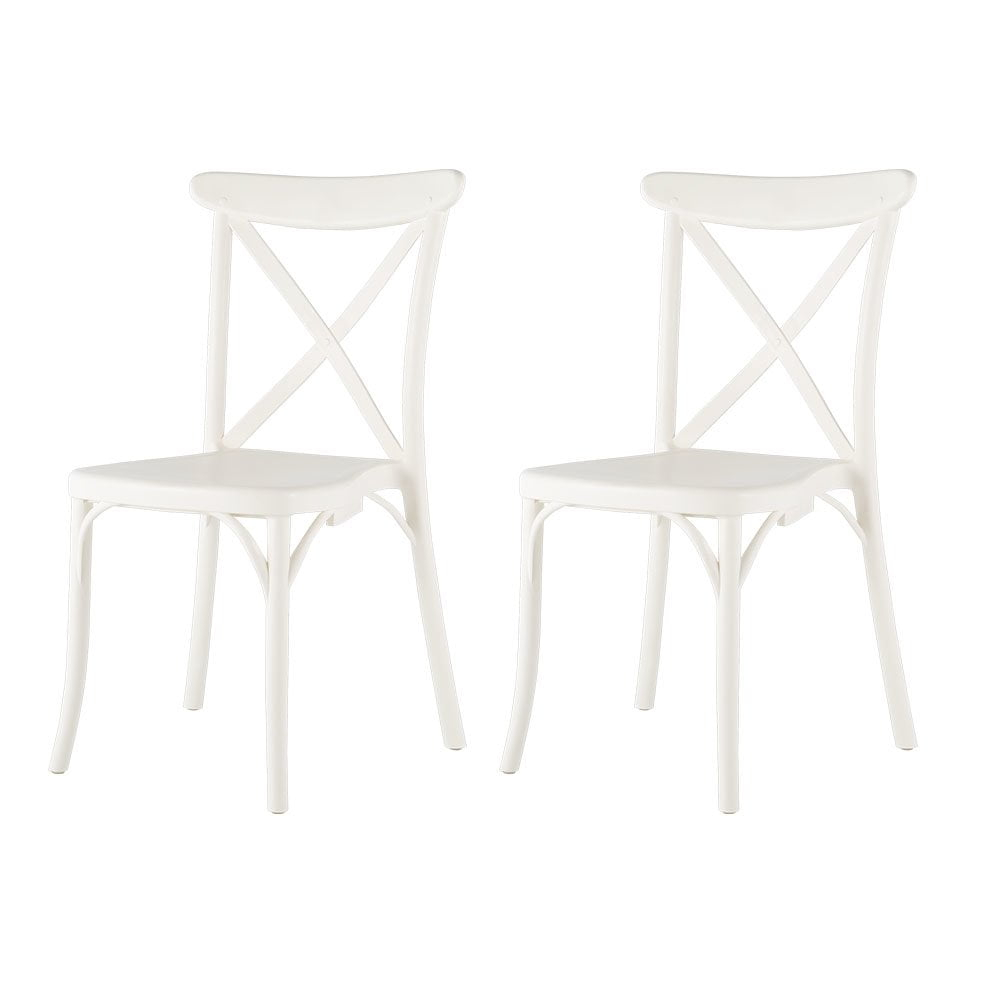 Strata Furniture Traditional Polypropylene Patio X-Chair in White (Set of 2)