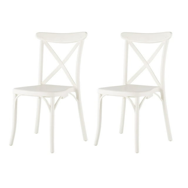 Strata Furniture Traditional Polypropylene Patio X-Chair in White (Set of 2)