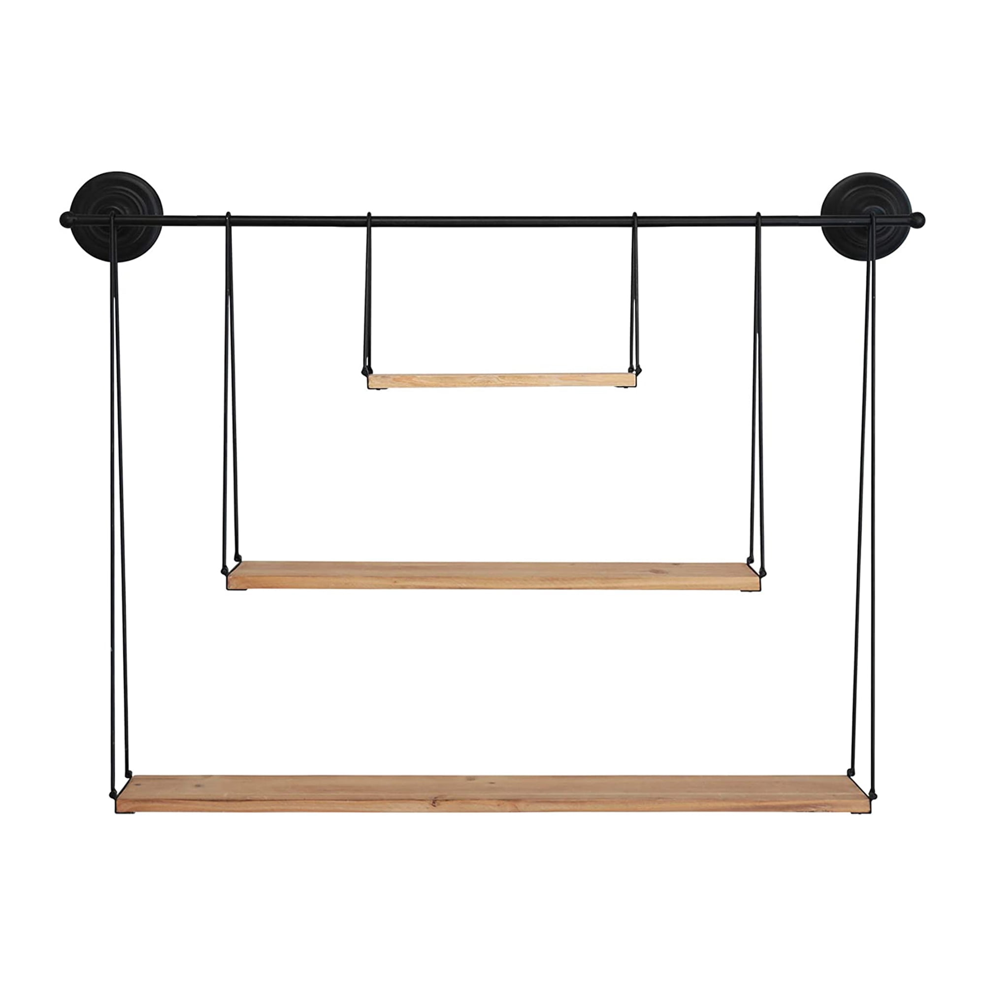Stratton Home Decor Large 3 Tier Metal and Wood Hanging Wall Shelf, Black