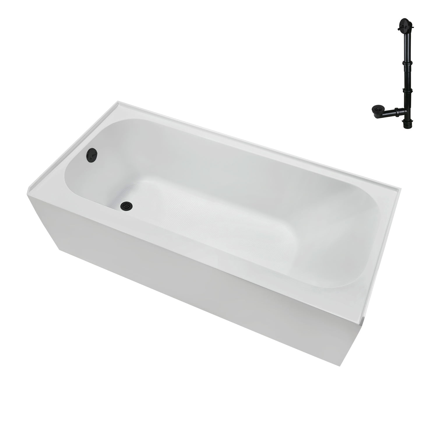 Streamline NAL-5280-BL 66 in. x 32 in. Acrylic Left-Hand Drain Alcove Bathtub in Glossy White With External Drain in Matte Black