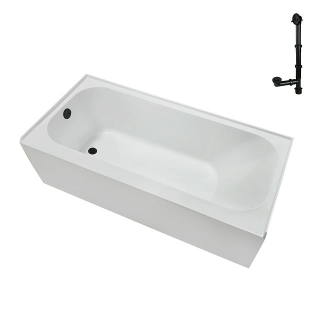 Streamline NAL-5280-BL 66 in. x 32 in. Acrylic Left-Hand Drain Alcove Bathtub in Glossy White With External Drain in Matte Black