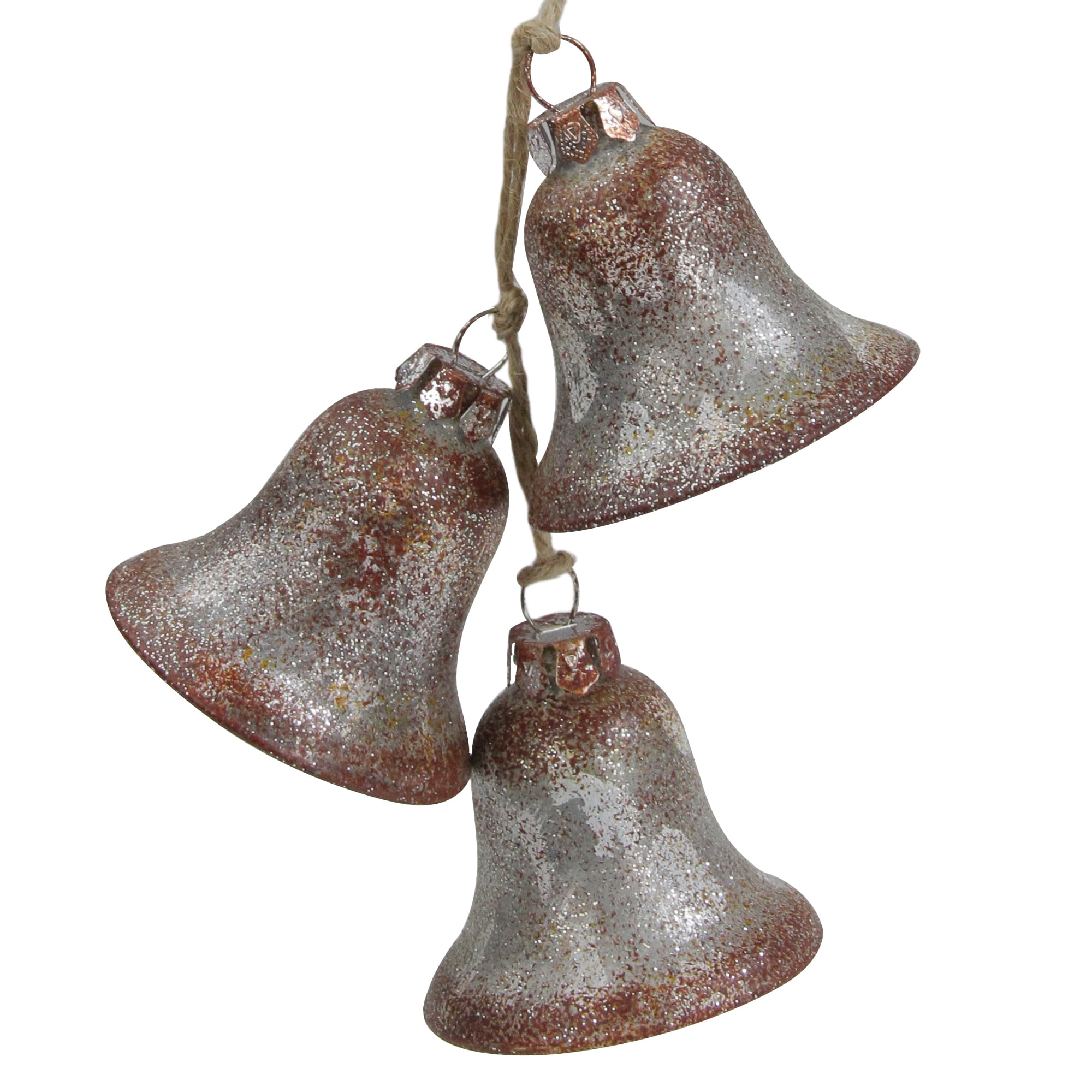 String of Silver and Brown Retro Bells Glass Christmas Ornaments 6"