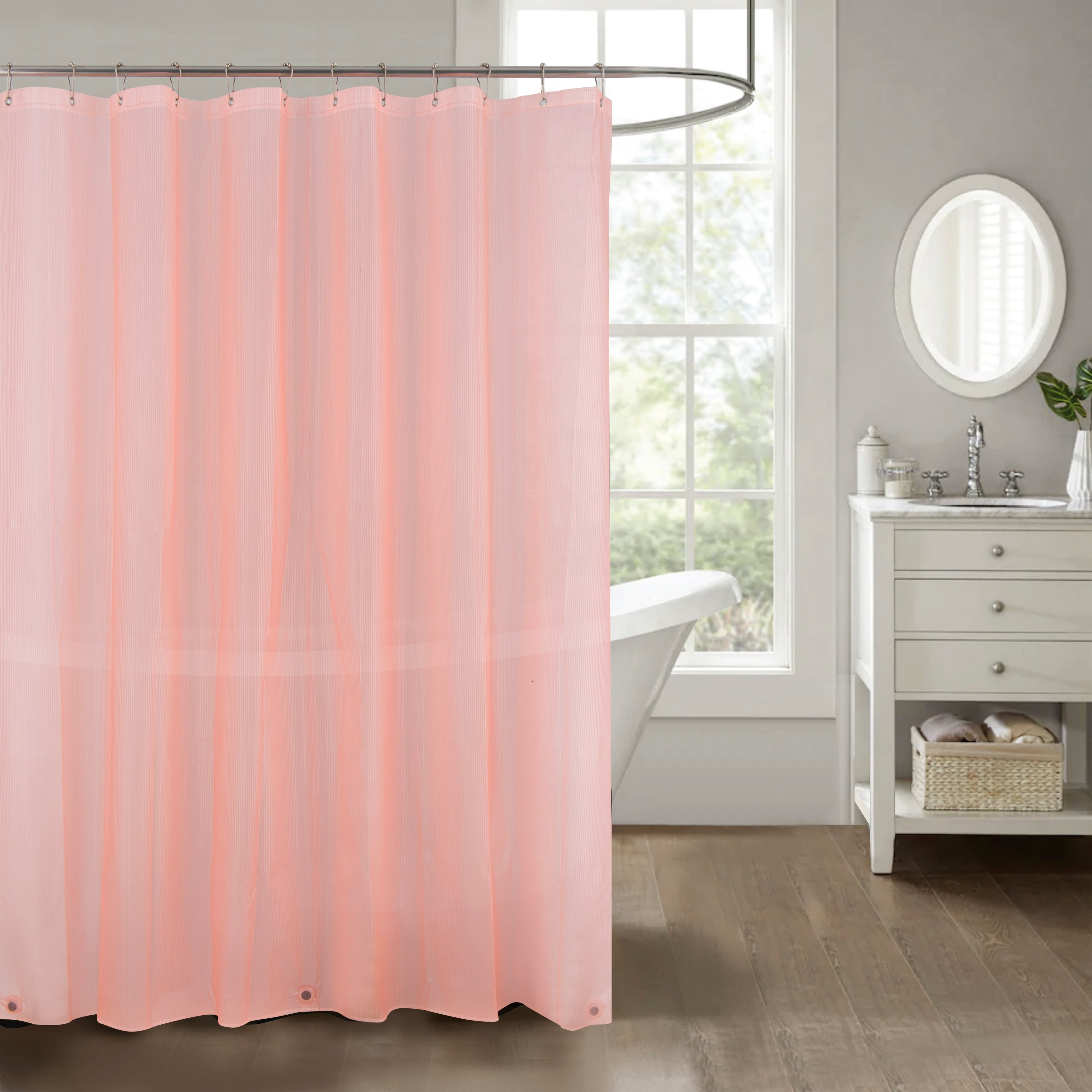 Stripe Embossed Peva Shower Curtain Liner with Magnets Blush