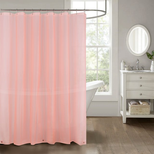Stripe Embossed Peva Shower Curtain Liner with Magnets Blush