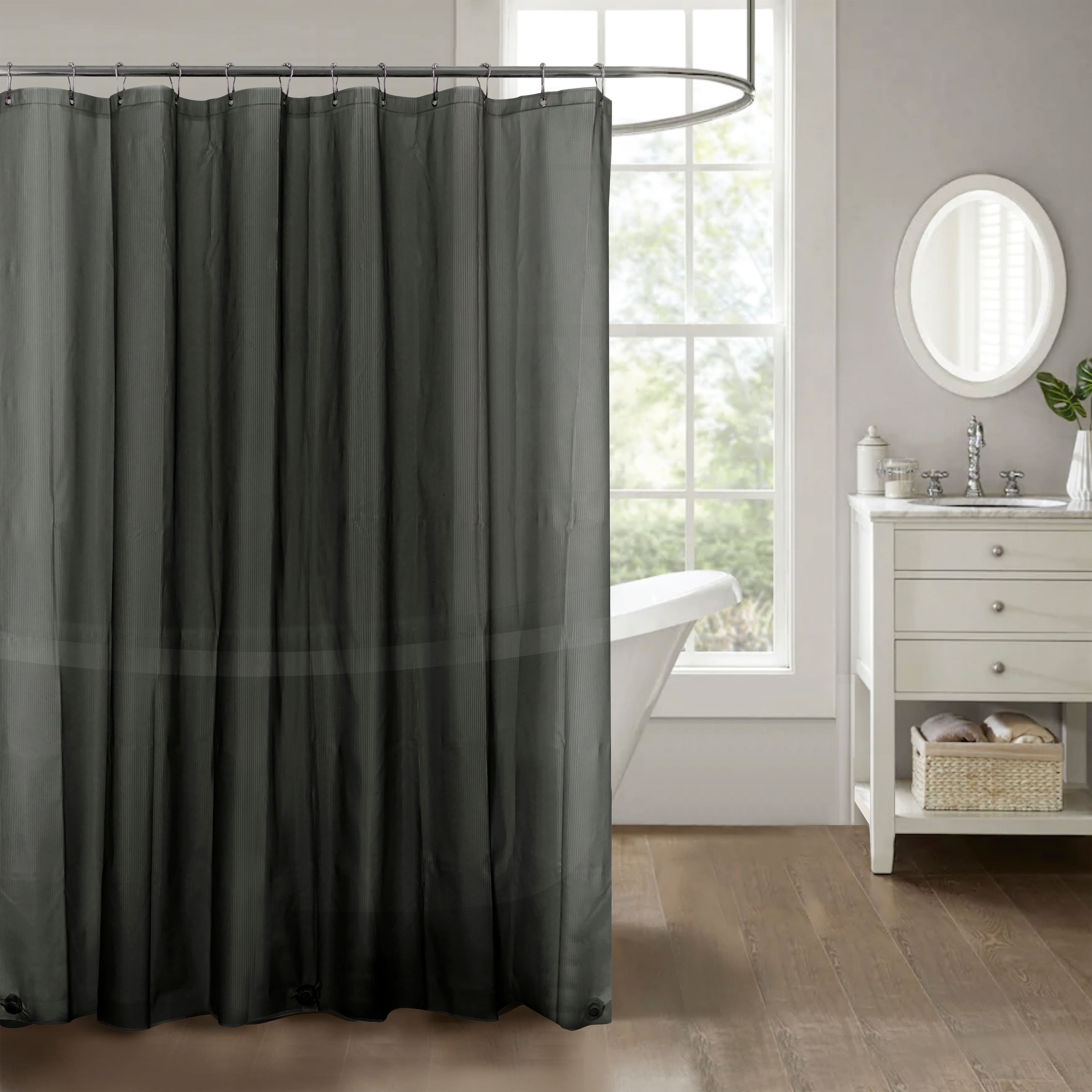 Stripe Embossed Peva Shower Curtain Liner with Magnets Grey