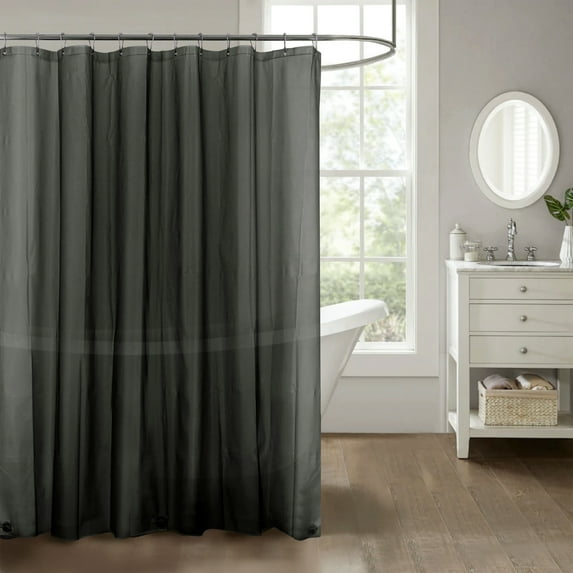 Stripe Embossed Peva Shower Curtain Liner with Magnets Grey