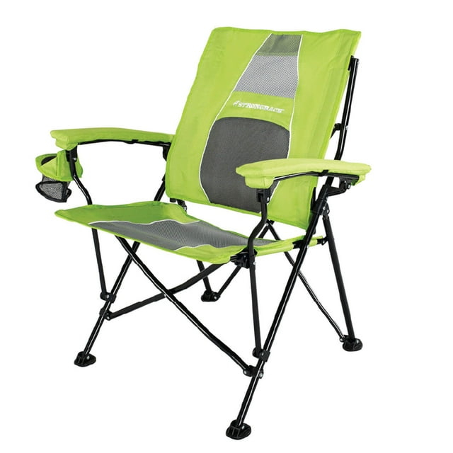 STRONGBACK Camping Chair Guru 3.0 Heavy Duty Camping Chairs with Lumbar Support, Backpack Folding Camp Chair, Lime Green/Gray
