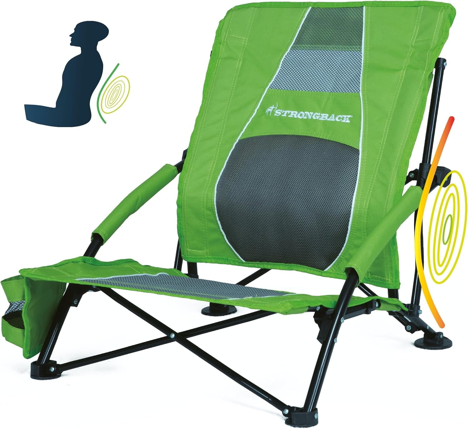 Strongback Low Gravity Beach Chair with Lumbar Back Support, Folding Lime Green