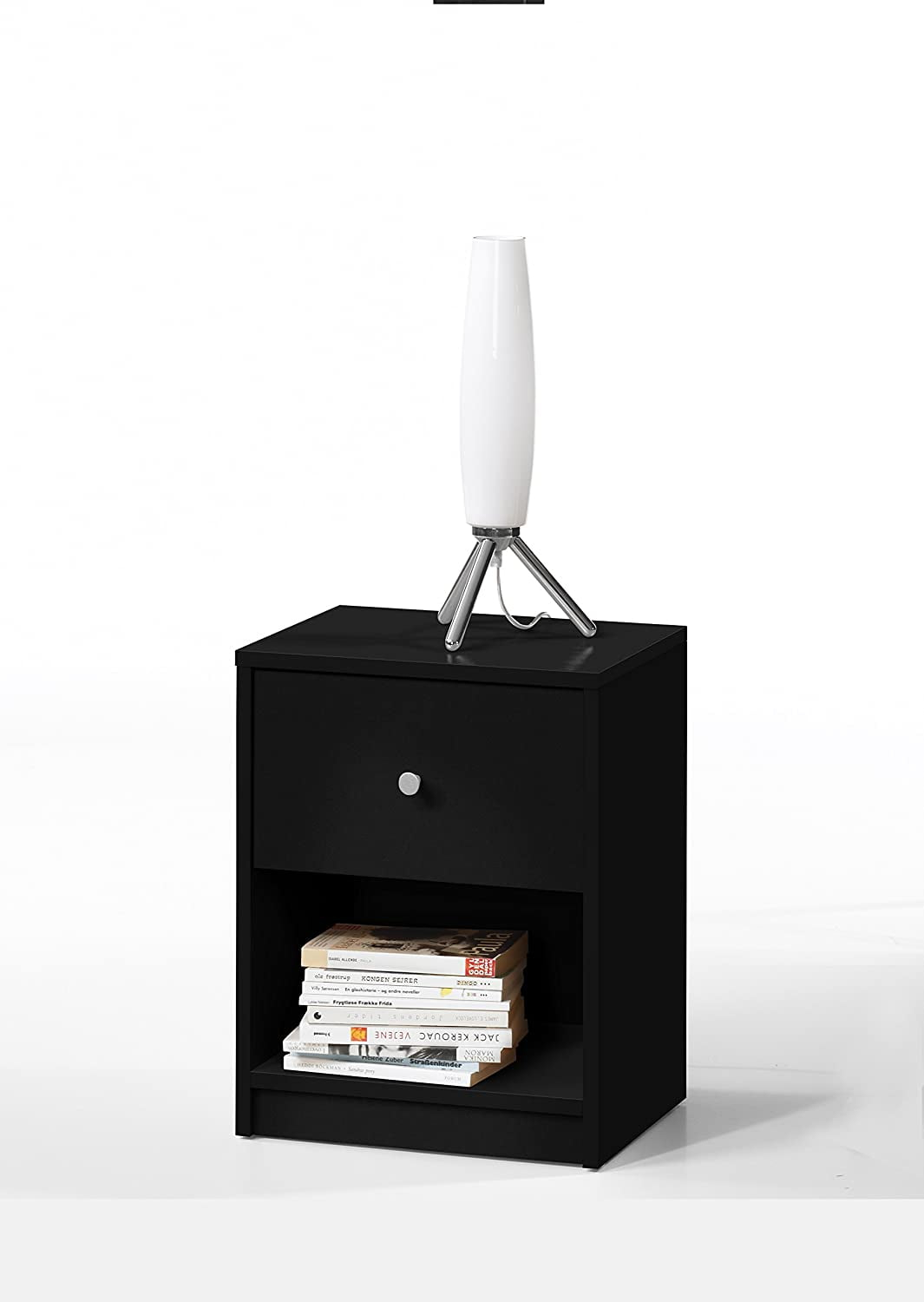 Tvilum Studio 1 Drawer and 1 Shelf Bedroom Nightstand for Adults, Black