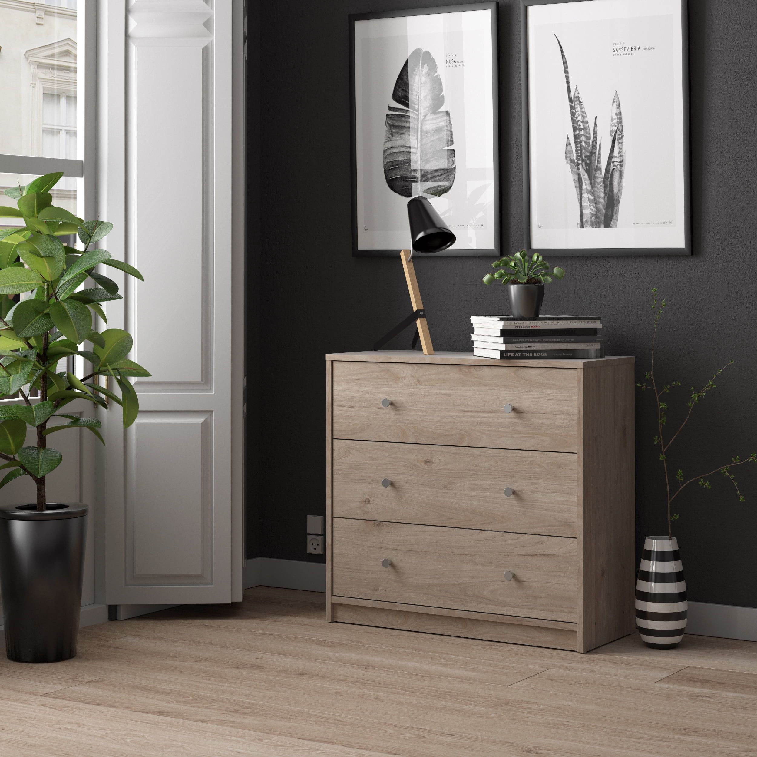 Tvilum Studio 3 Drawer Chest Dresser for Adults, Jackson Hickory