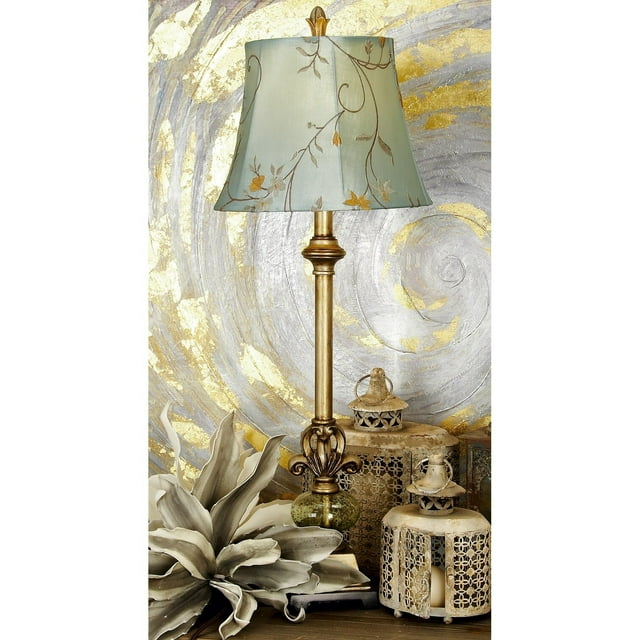 Studio 350 Brass Polystone Antique Style Floral Buffet Lamp with Tapered Shade - 12 x 32