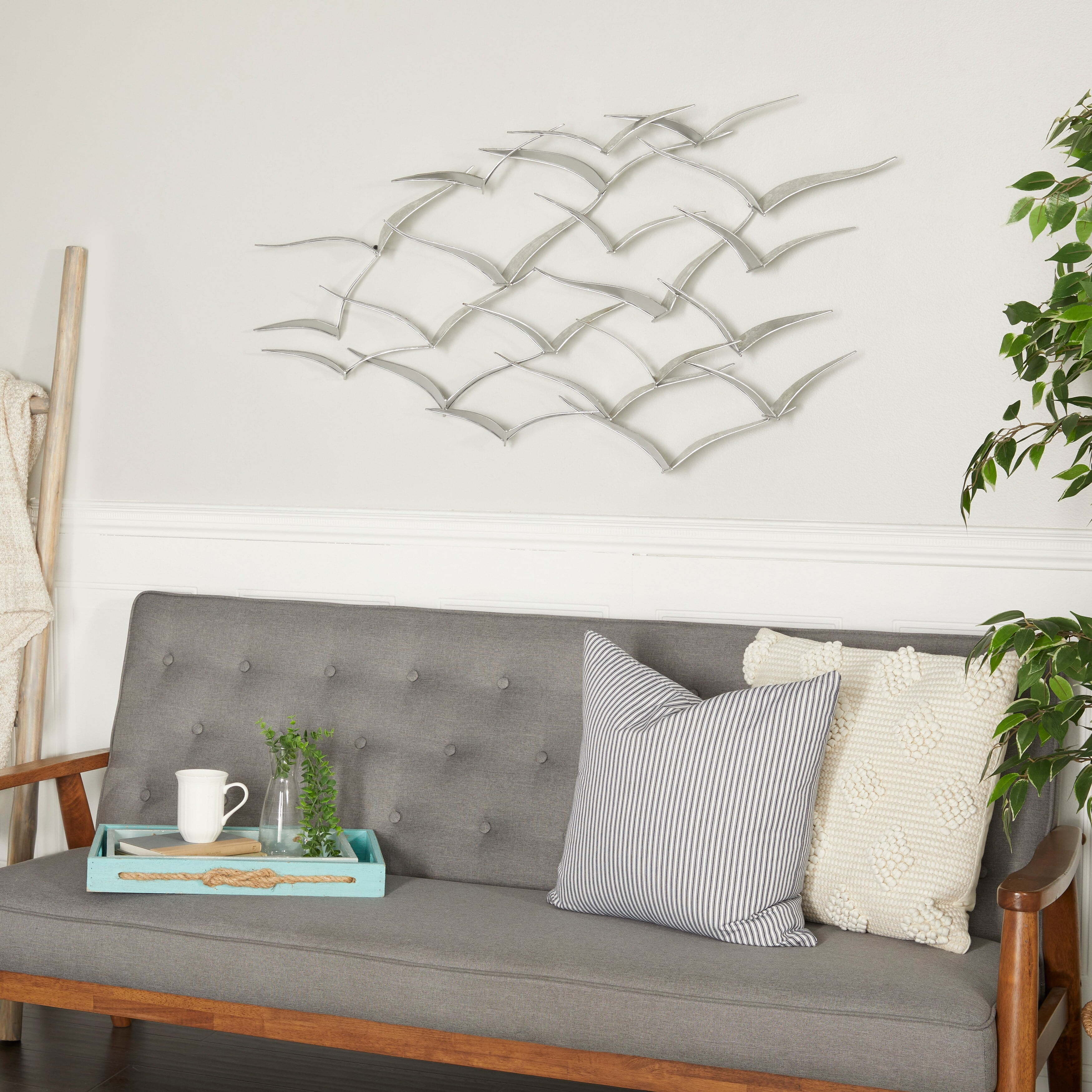 Studio 350  Metal Flock of Flying Birds Wall Decor,  Black Silver - 48"W, 25"H