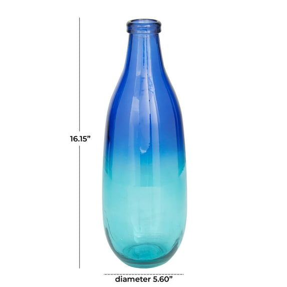 Studio 350 Recycled Glass Bottle Vase Collection Made in Spain - Multiple Sizes - Clear, Blue, Teal, Green Blue And Light Blue - Bottle Neck 5.60W x