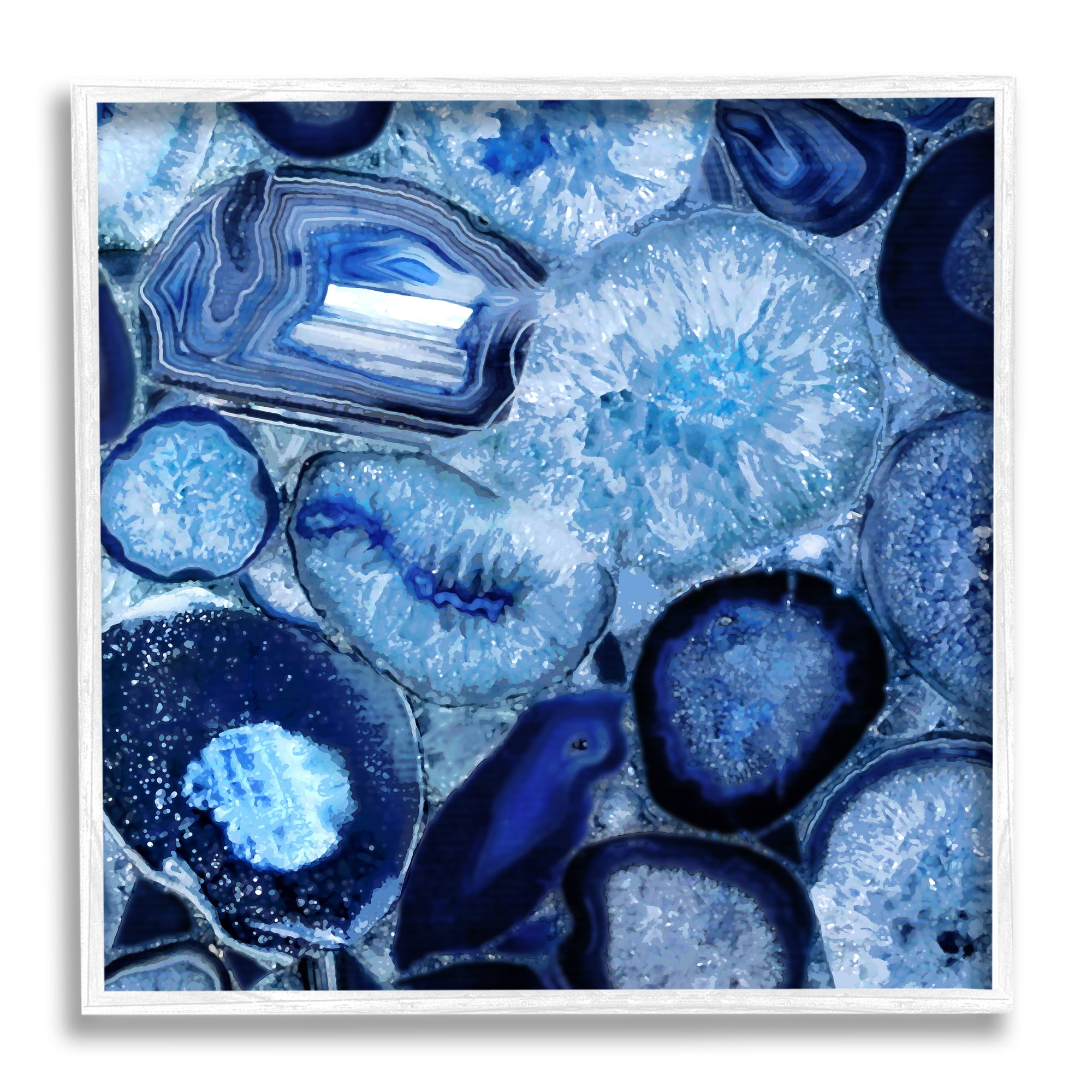 Stupell Agate In Blue Natural Geodes Abstract Painting White Framed Art Print Wall Art