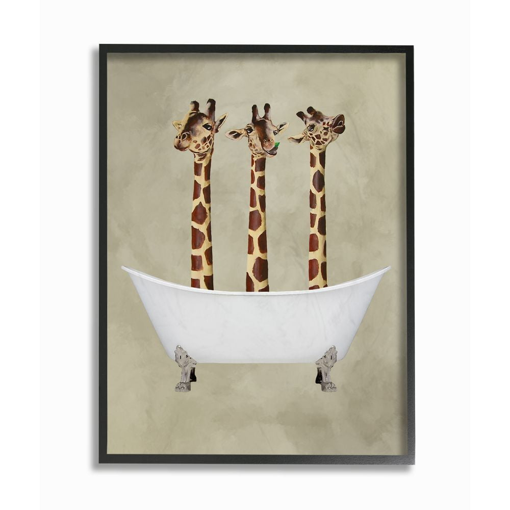 Stupell Home Décor Collection Three Giraffes In A Bathtub Framed Giclee Texturized Art