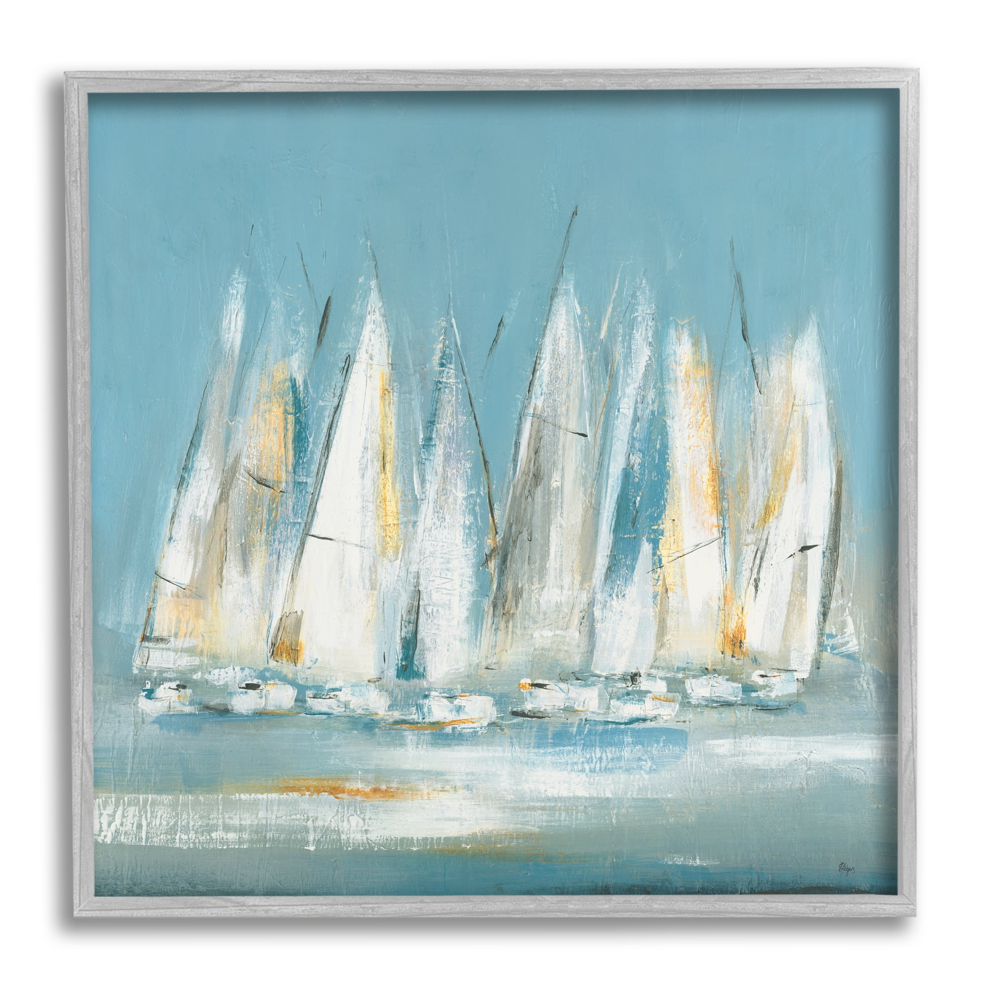 Stupell Industries Abstract Sailboat Fleet Transportation Painting Gray Framed Art Print Wall Art, 17 x 17