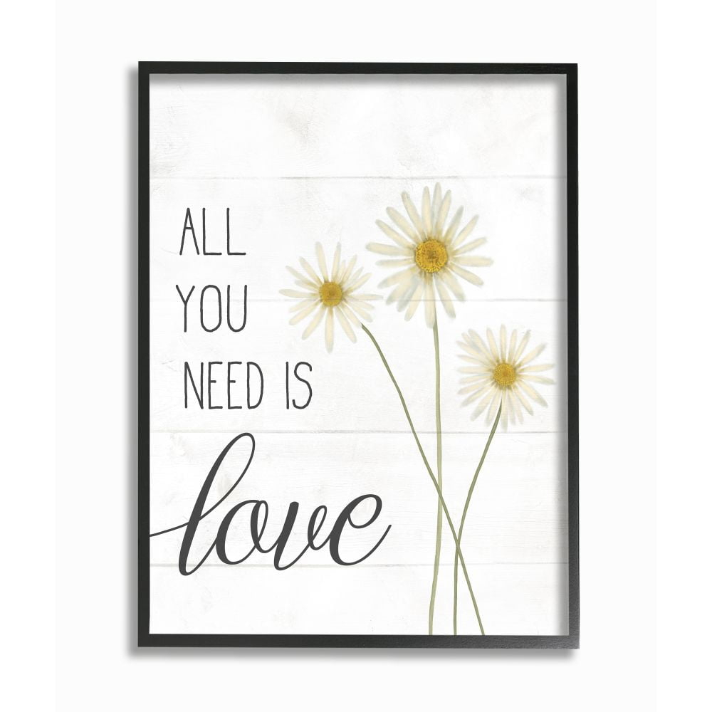 Stupell Industries All You Need Is Love Quote Country Floral Charm Framed Wall Art Design by Daphne Polselli, 24" x 30", Black Framed
