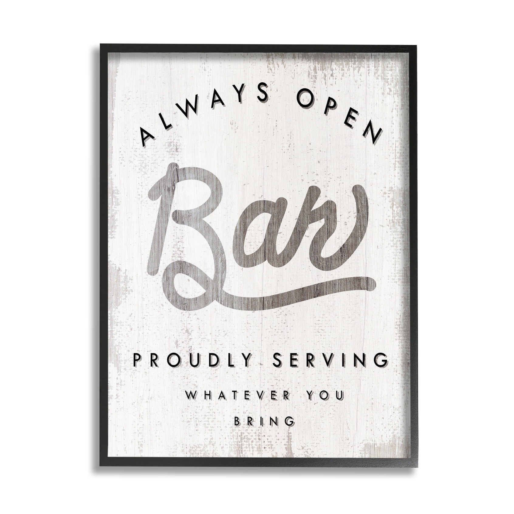 Stupell Industries Always Open BYOB Bar Sign Funny Drinking Phrase Black Framed, 11 x 14, Design by Daphne Polselli