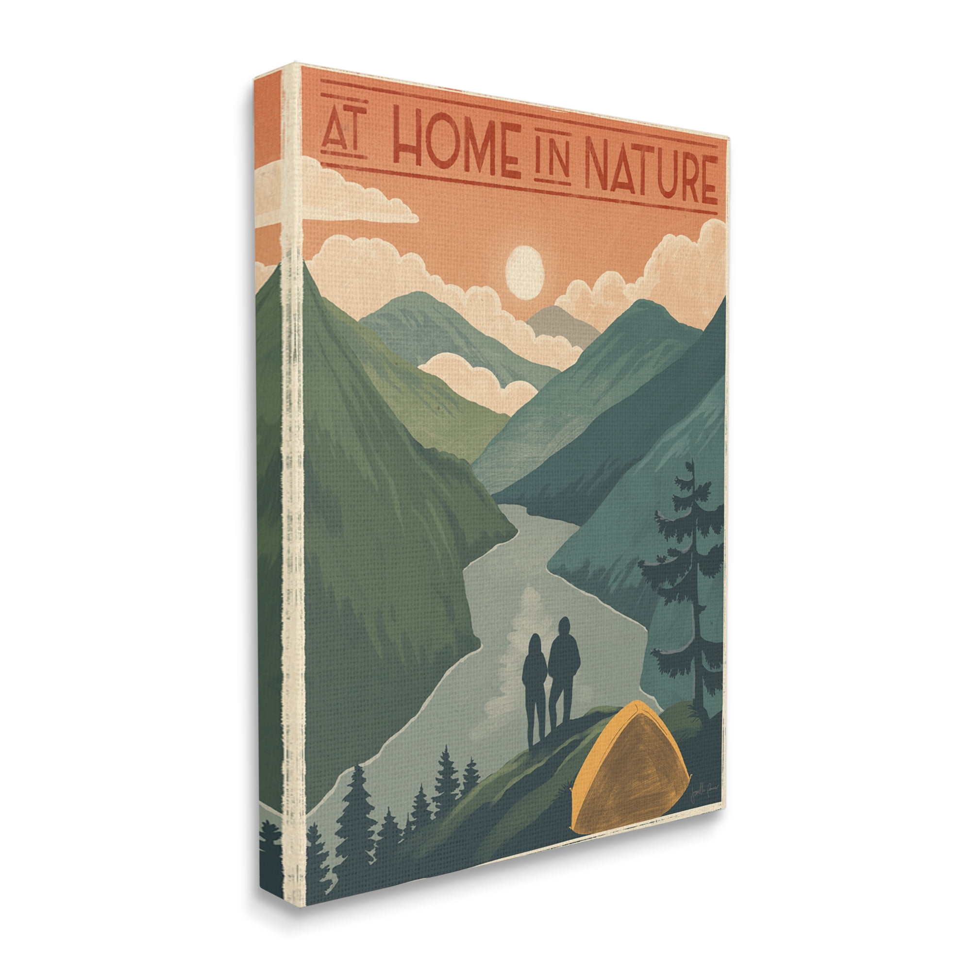 Stupell Industries At Home In Nature Phrase Camping Tent Mountains Inspirational Painting Gallery Wrapped Canvas Print Wall Art, 16 x 20