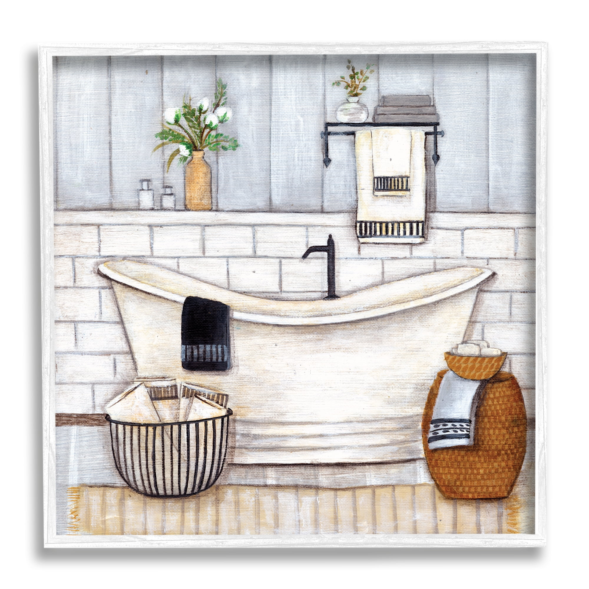 Stupell Industries Bathroom Farmhouse Style Tub Neutral Grey Drawing, 24 x 24,Design by Yellow Café