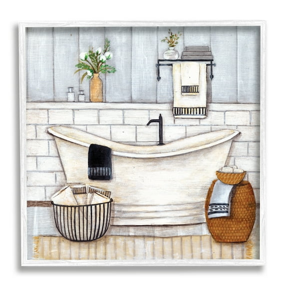 Stupell Industries Bathroom Farmhouse Style Tub Neutral Grey Drawing, 24 x 24,Design by Yellow Café