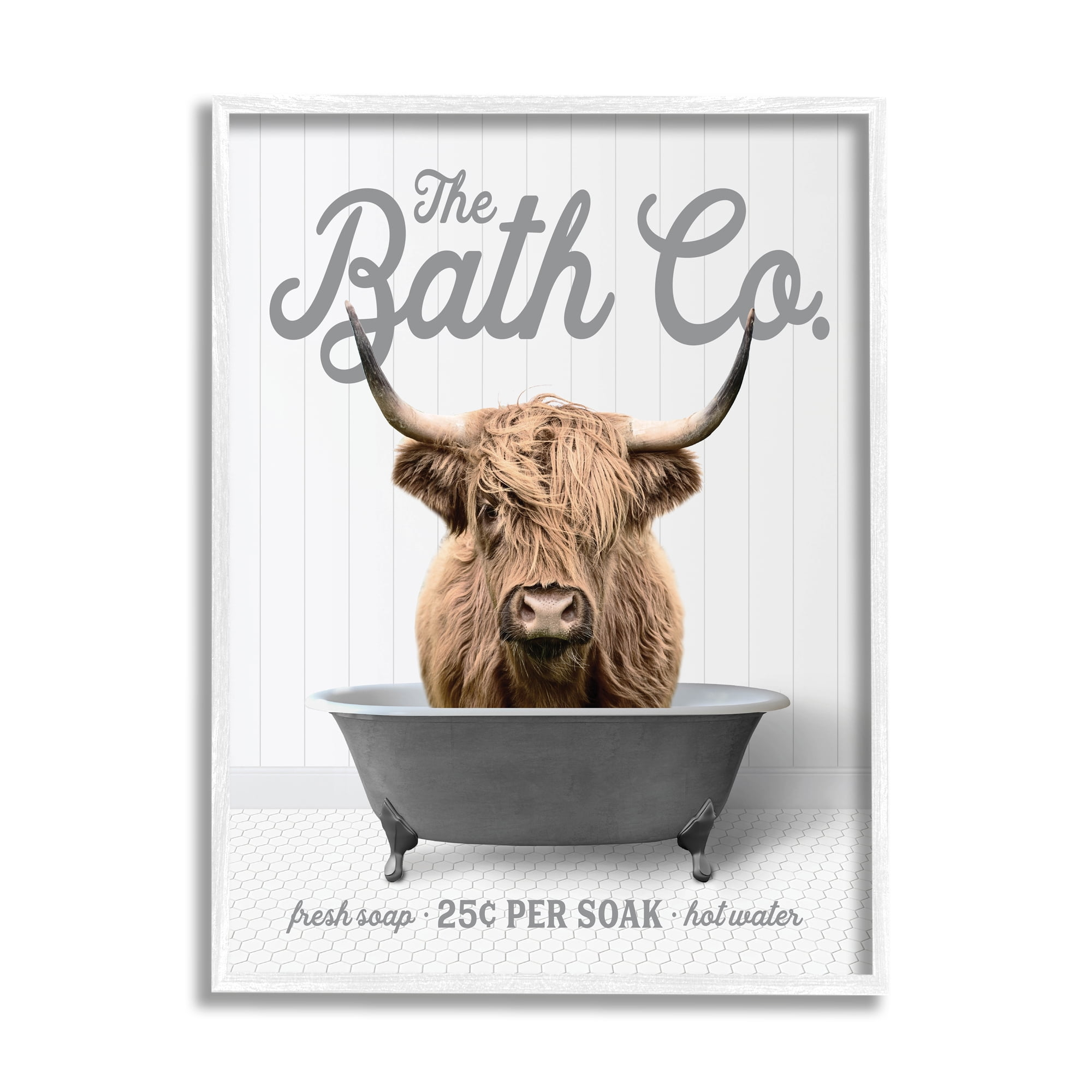 AXXPosters Cute Highland Cow Picture Wall Decor Highland Cattle in Bathtub Canvas Painting Village Animals Picture for Bathroom Decor Frame（Bathroom Animal-3，12.00" x 18.00"）