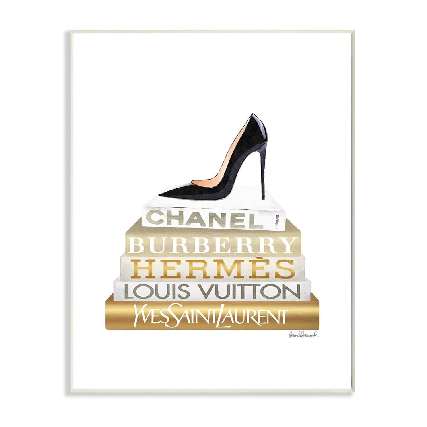 Stupell Industries Black Heels Gold White Bookstack Glam Fashion Design Wall Plaque by Amanda Greenwood