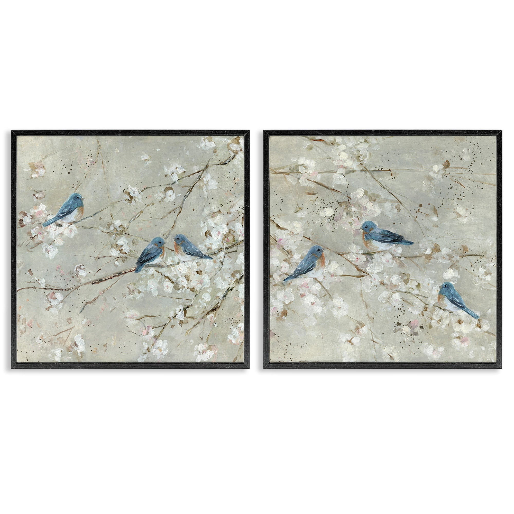 Stupell Industries Blue Birds Perched Tree Blossoms Spring Scene, 17 x 17, Design by Sally Swatland