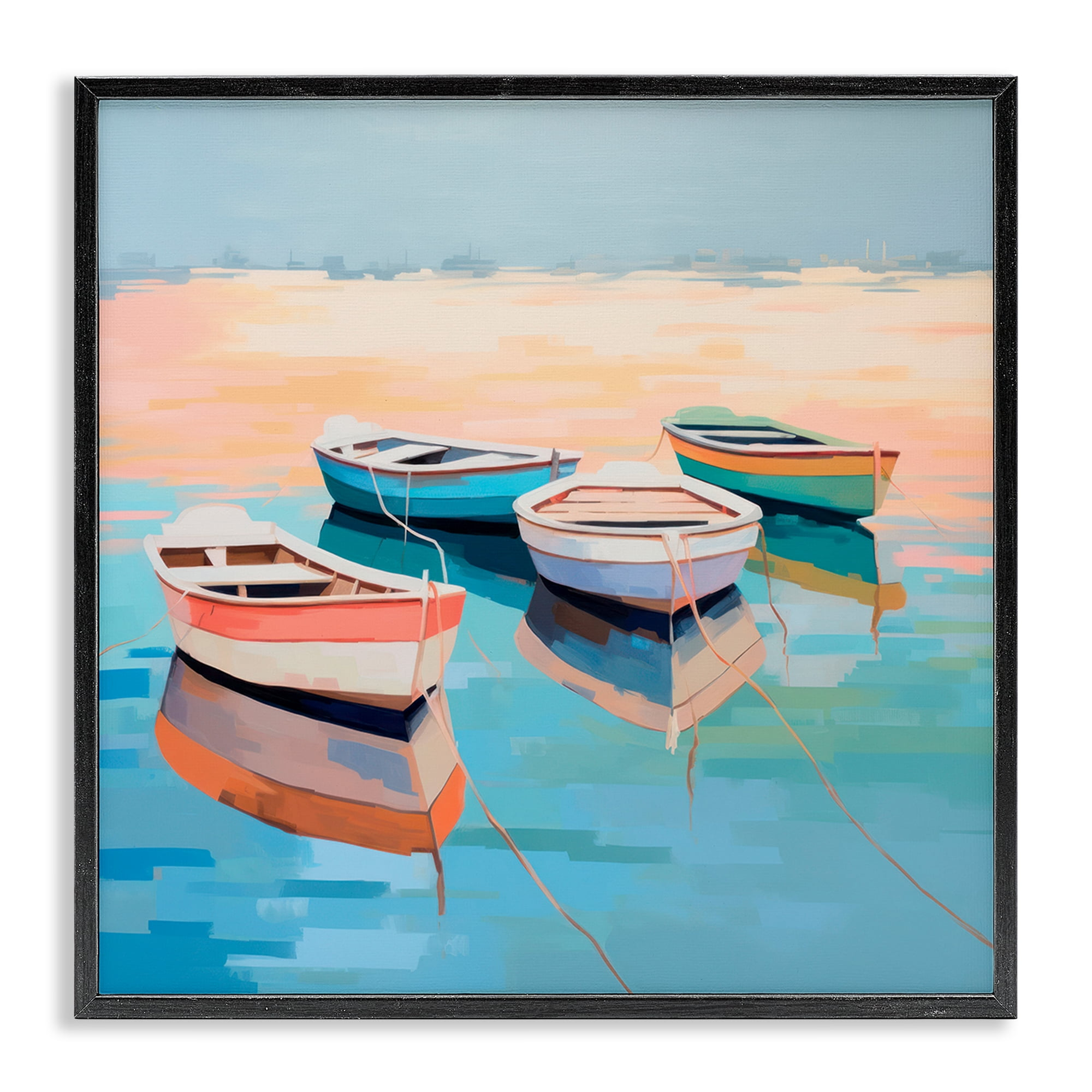 Stupell Industries Boat Reflection Shore Transportation Painting Black Framed Art Print Wall Art, 17 x 17