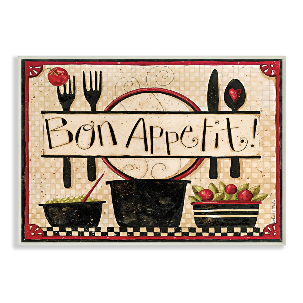 Stupell Industries Bon Appetit Phrase Vintage Kitchen Cooking Charm Wall Plaque by Dan DiPaolo