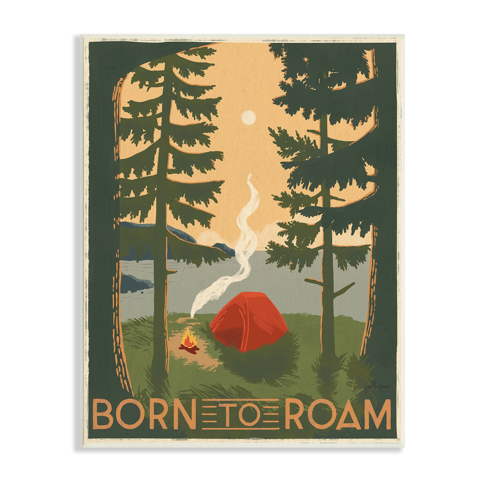 Stupell Industries Born to Roam Phrase Rustic Forest Camping Tent Inspirational Painting Unframed Art Print Wall Art, 10 x 15