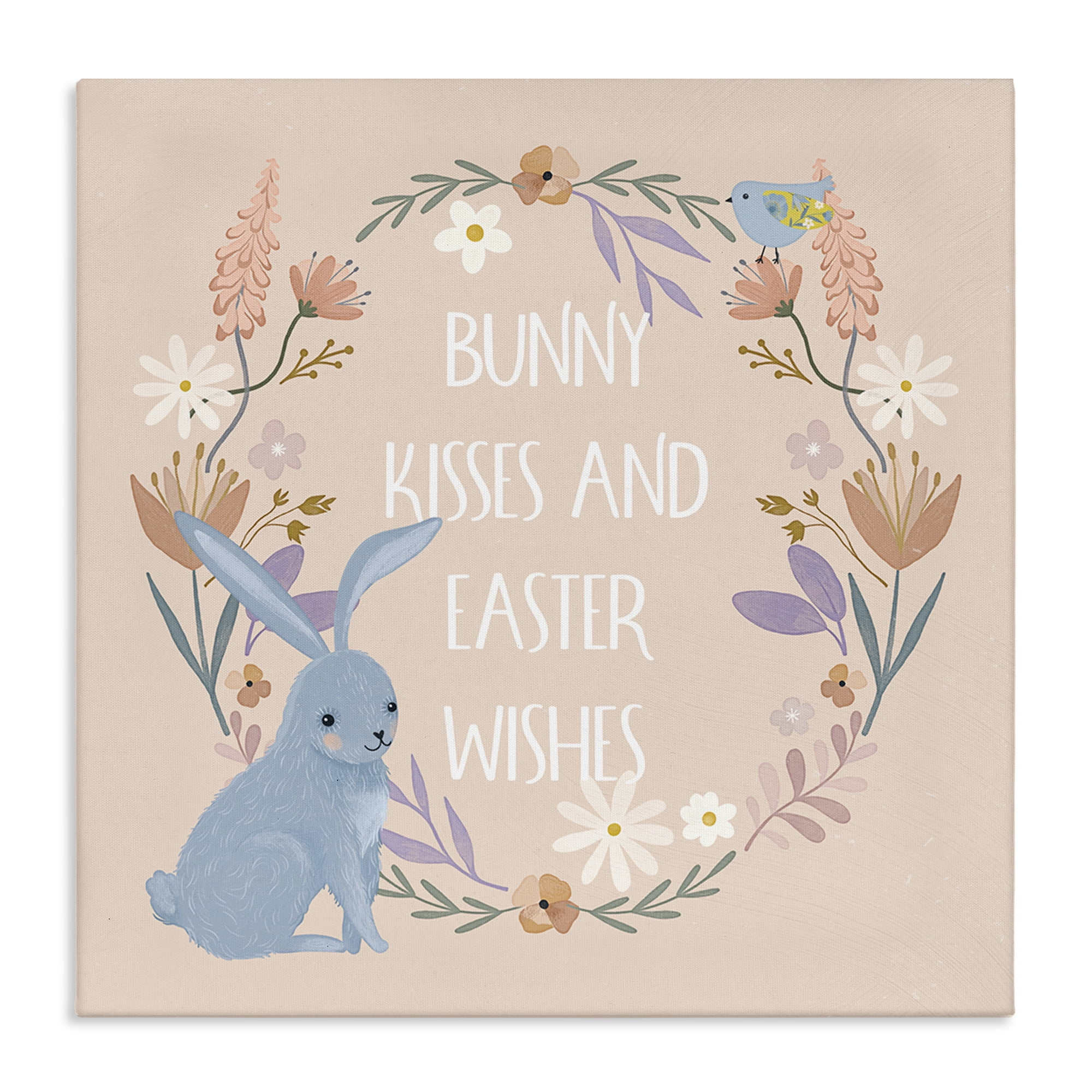 Stupell Industries Bunny Kisses Easter Wishes Holiday Painting Wrapped Canvas Art Print Wall Art, 30 x 30
