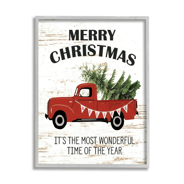 Stupell Industries Christmas Most Wonderful Time Vintage Truck, 24 x 30,Design by Lettered and Lined