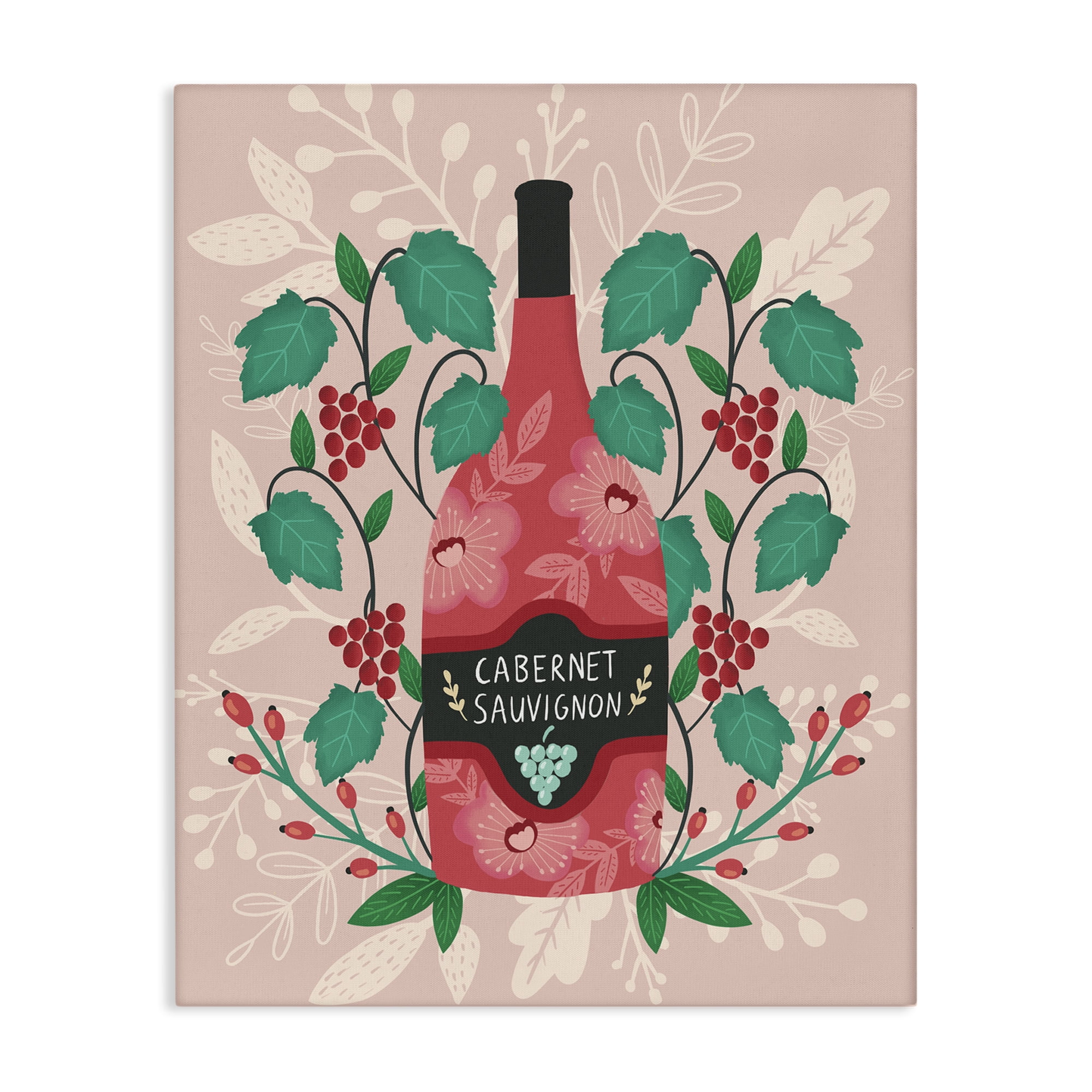 Stupell Industries Classic Floral Wine Bottle Food & Beverage Painting Wrapped Canvas Art Print Wall Art, 16 x 20