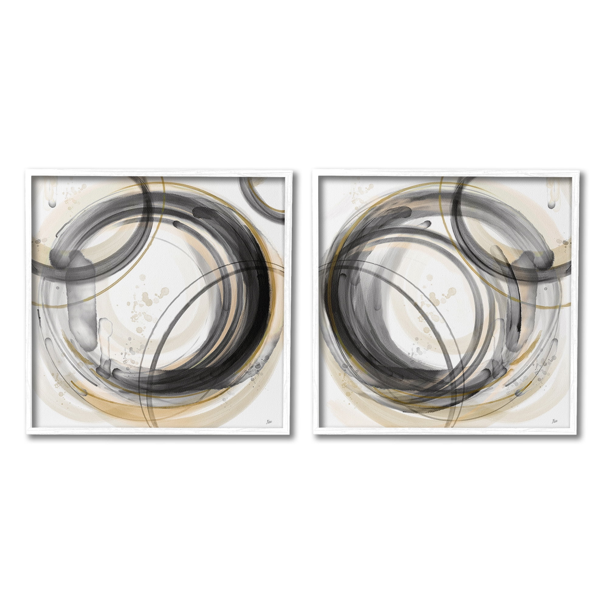 Stupell Industries Concentric Circles Pattern Abstract Painting White Framed Art Print Wall Art, 17 x 17, Set of 2