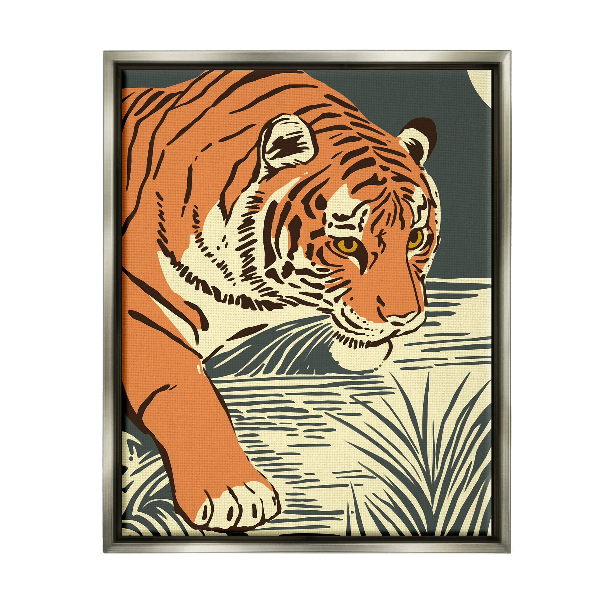 Stupell Industries Contemporary Tiger Jungle Nature Animals & Insects Painting Gray Floater Framed Art Print Wall Art