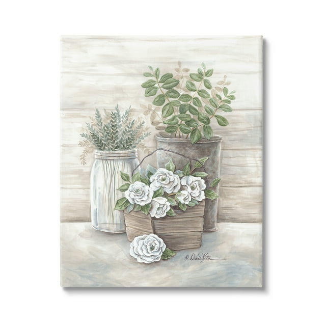 Stupell Industries Country Succulents Botanicals Rustic Jar Planter Design Paintings Gallery-Wrapped Canvas Print Wall Art, 36x48, by Diane Kater