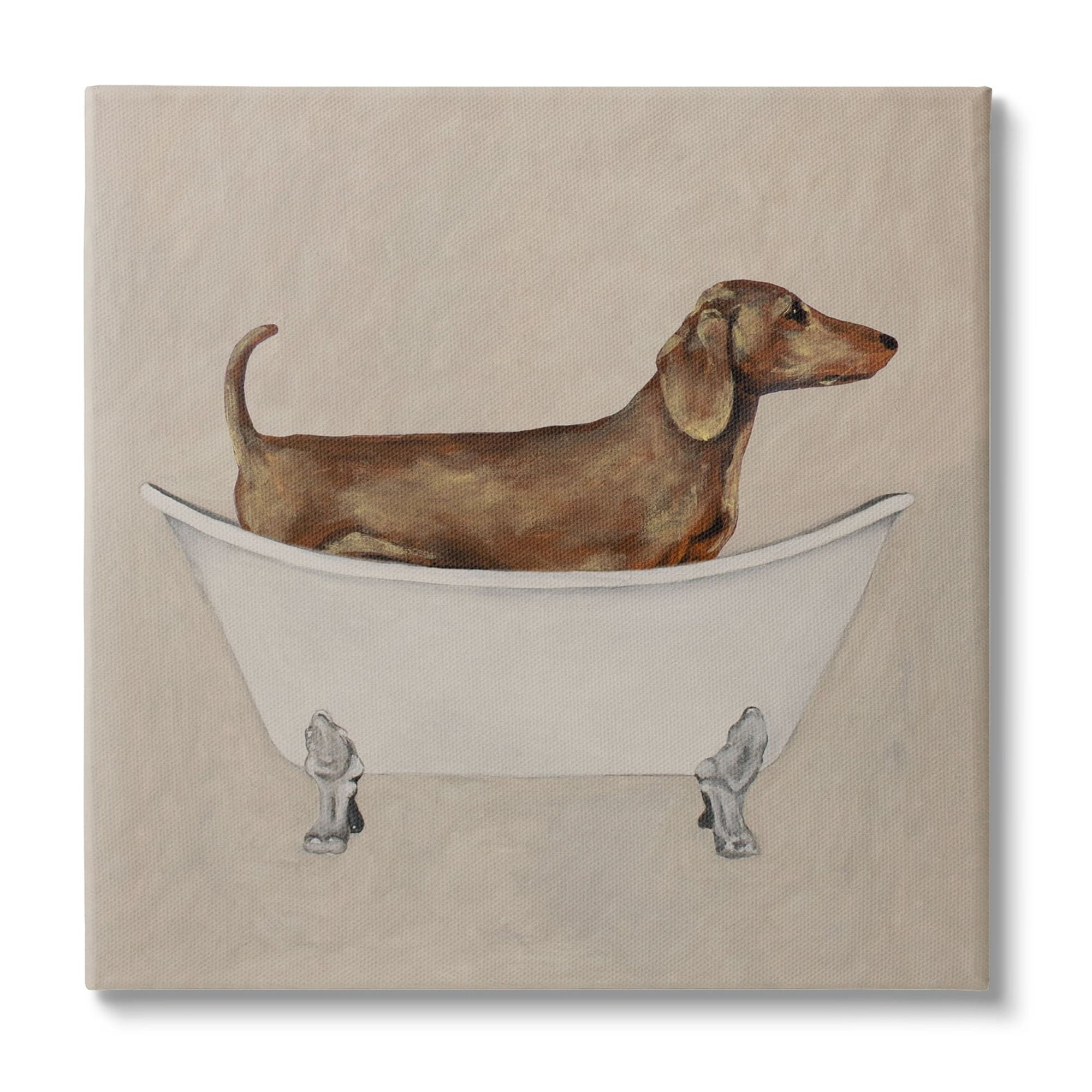 Stupell Industries Dachshund Dog Vintage Bathtub Animals & Insects Painting Gallery Wrapped Canvas Print Wall Art
