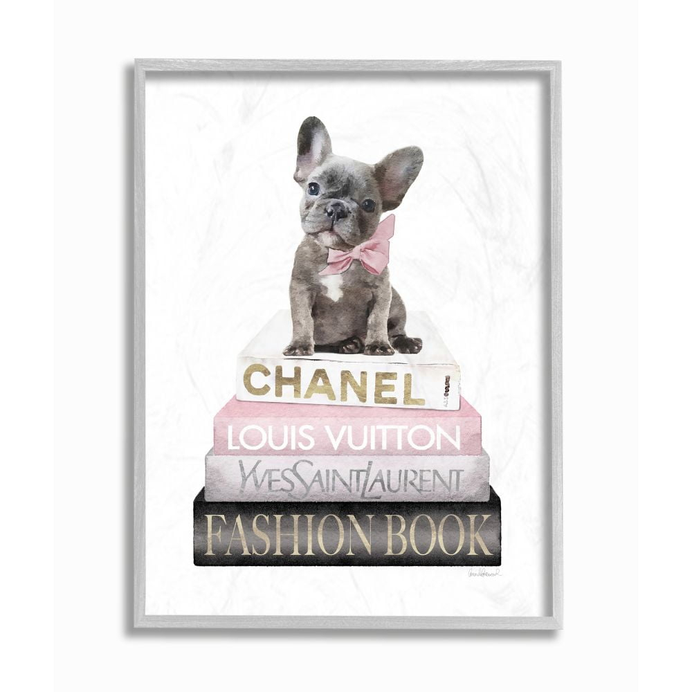 Stupell Industries Dashing French Bulldog and Iconic Fashion Bookstack Designed by Amanda Greenwood