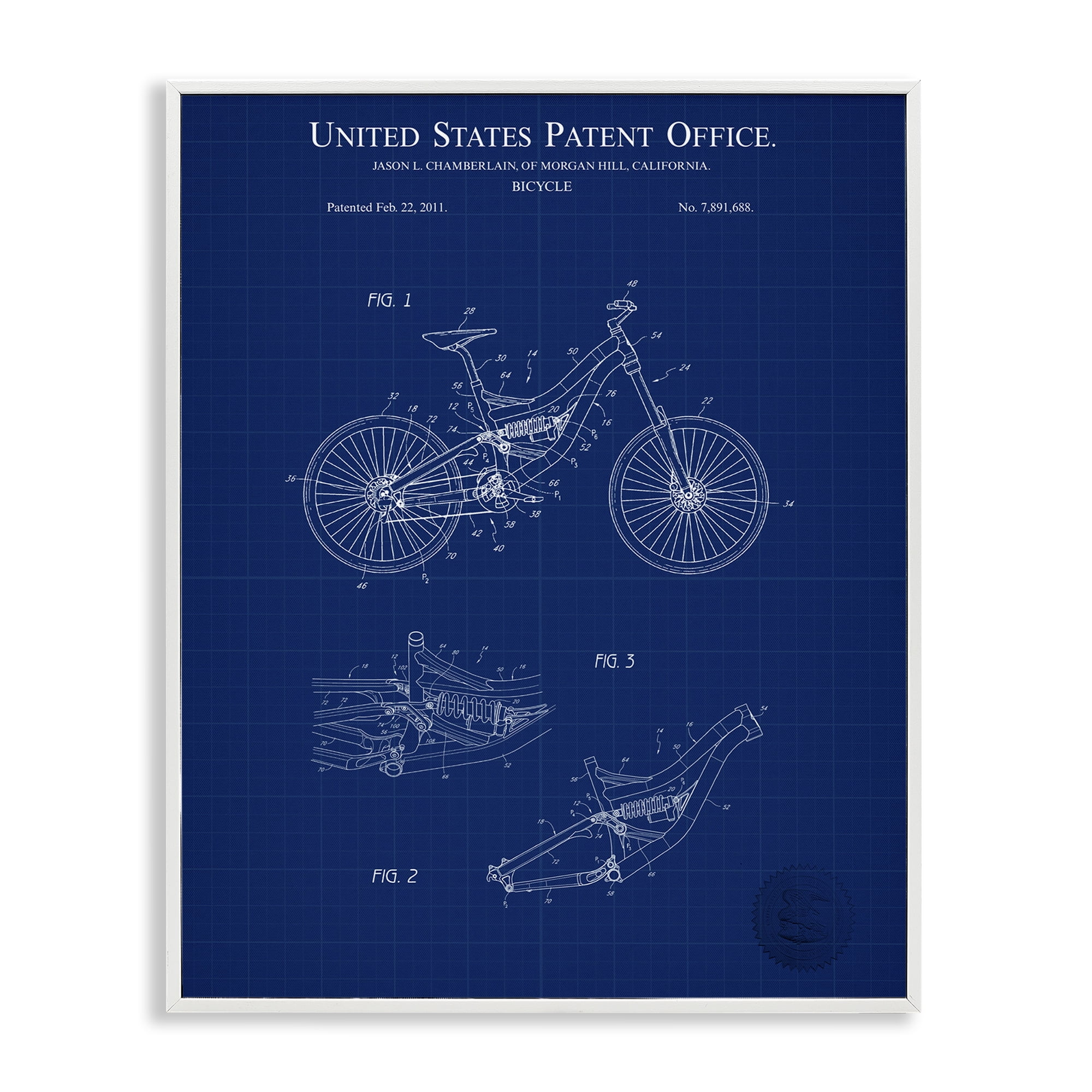 Stupell Industries Detailed Bicycle Blueprint Transportation Painting White Framed Art Print Wall Art, 11 x 14