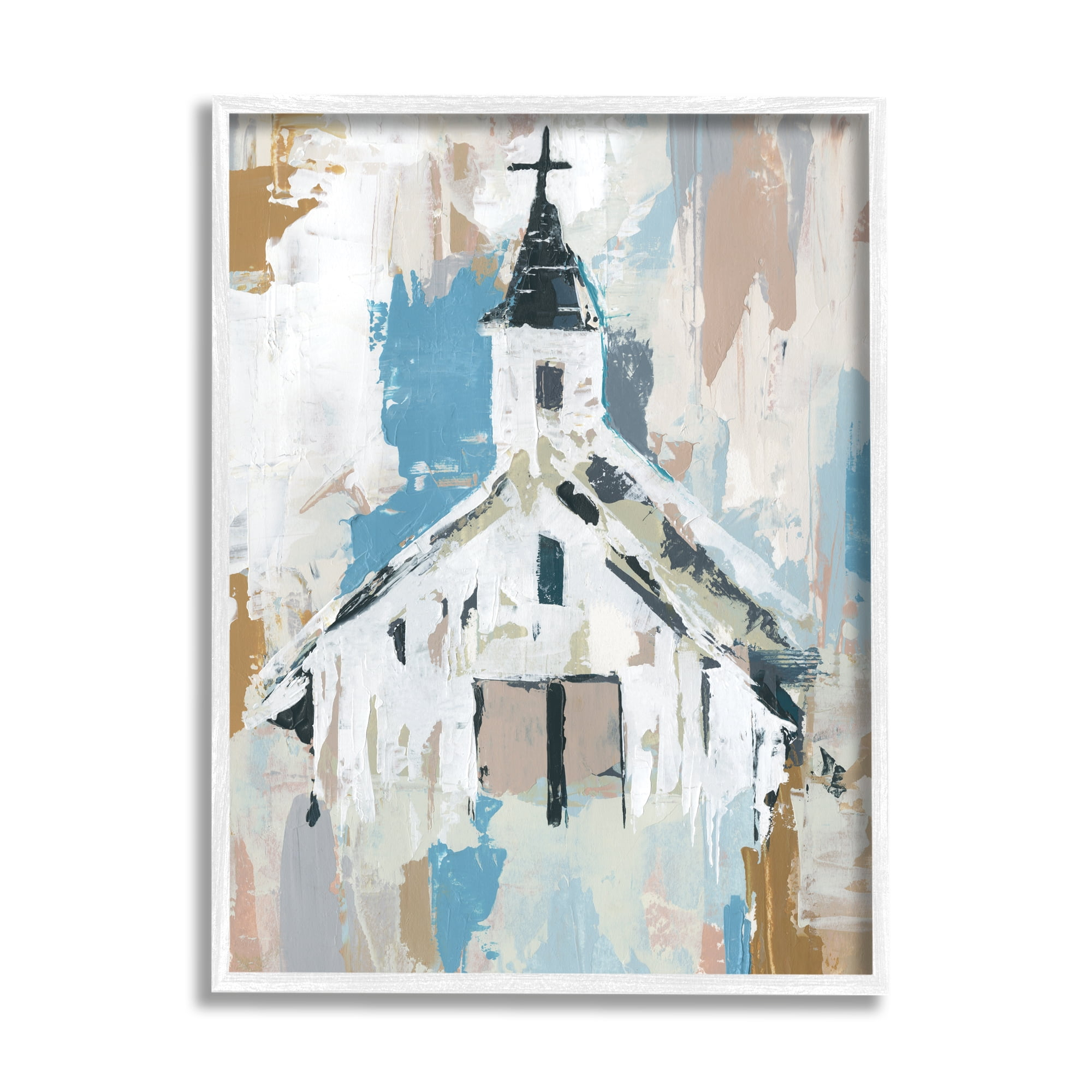 Stupell Industries Distressed Country Church House Abstract Pattern Painting Framed Art Print Wall Art, 16x20, By Annie Warren