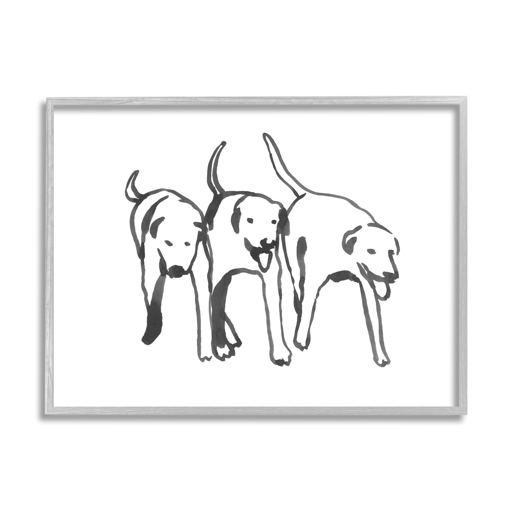 Stupell Industries Dog Trio Outline Minimal Black White Pets, 24 x 30, Designed by Emma Caroline