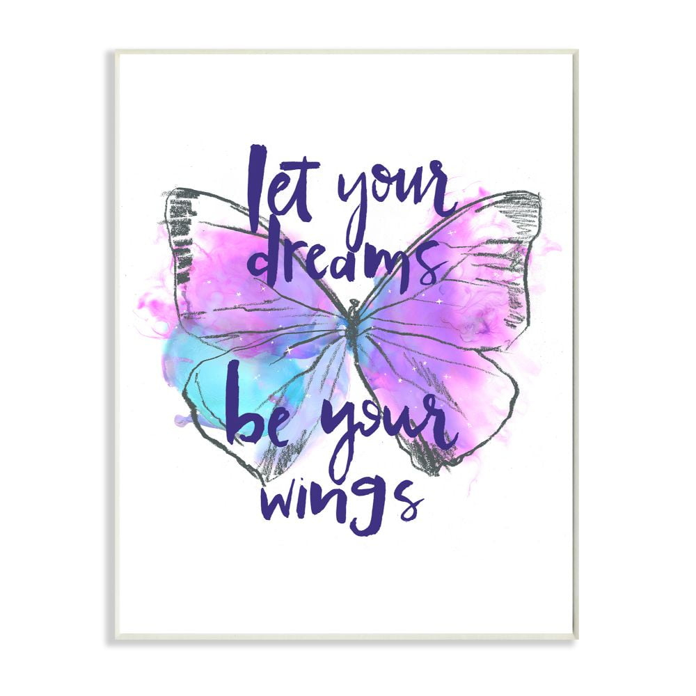 Stupell Industries Dreams Quote Purple Blue Butterfly Inspirational Sketch Graphic Art Unframed Art Print Wall Art, 13x19, by Jennifer Paxton Parker