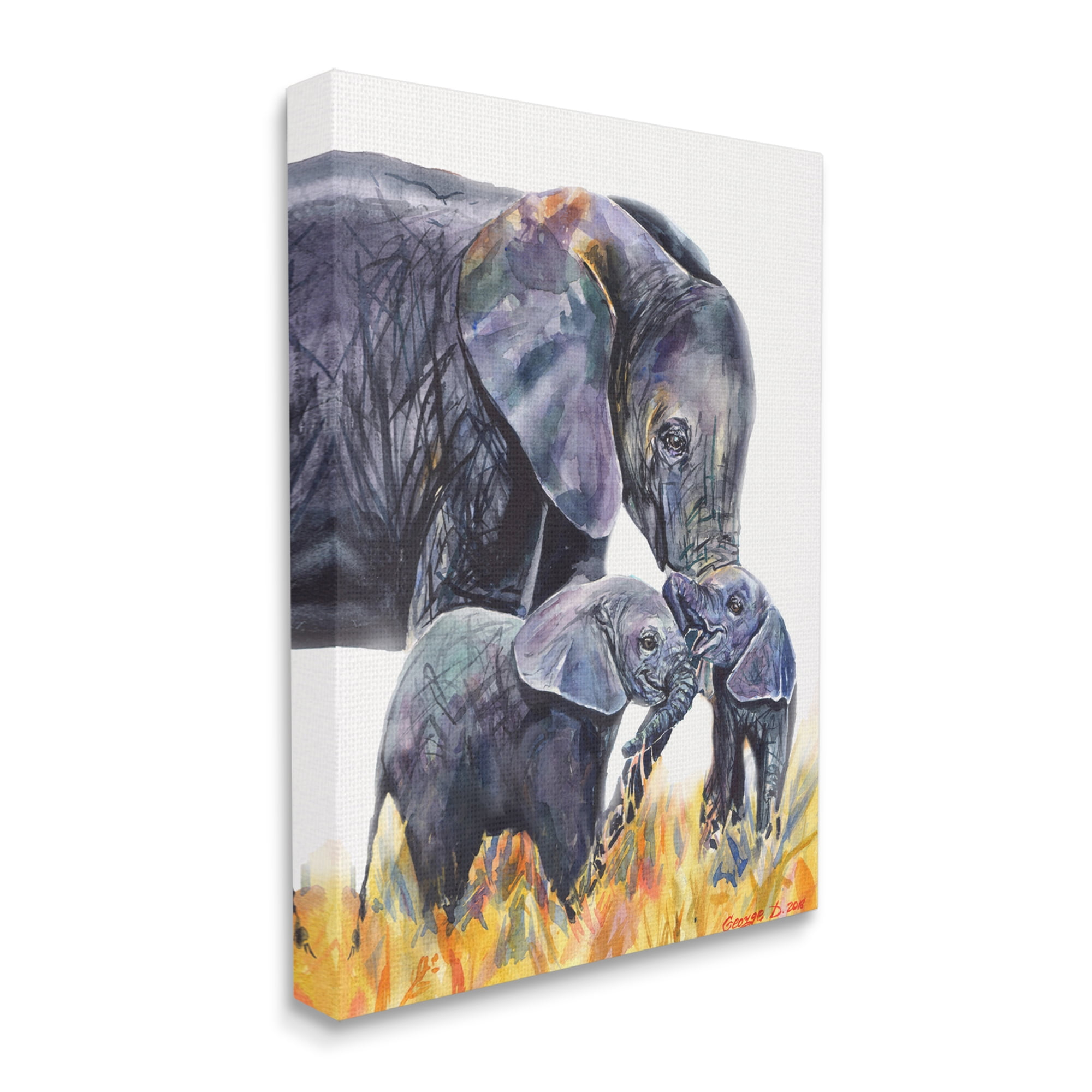 Stupell Industries Elephant Family in Tall Yellow Grass Safari Animals Canvas Wall Art, 36 x 48, Design by George Dyachenko