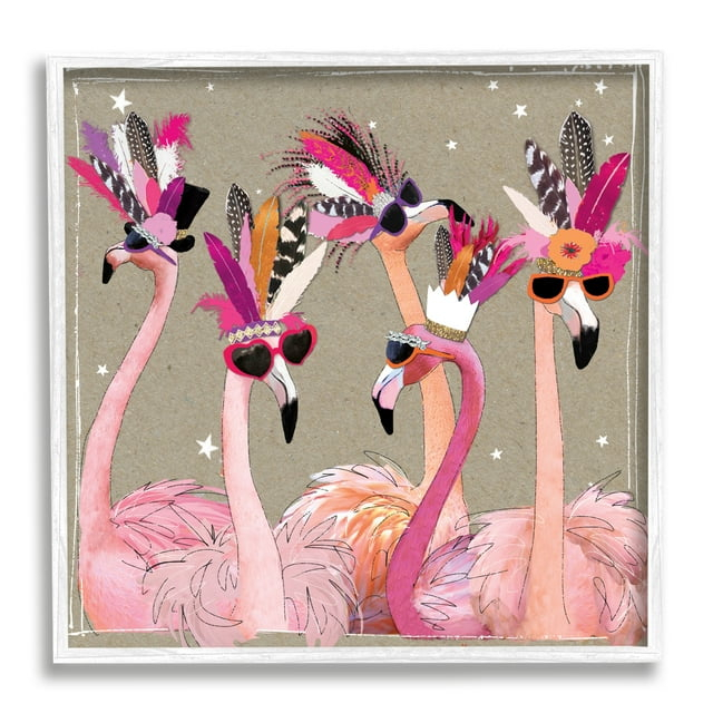 Stupell Industries Fancy Pants Flamingos Graphic Art White Framed Art Print Wall Art, 12x12, by Hammond Gower