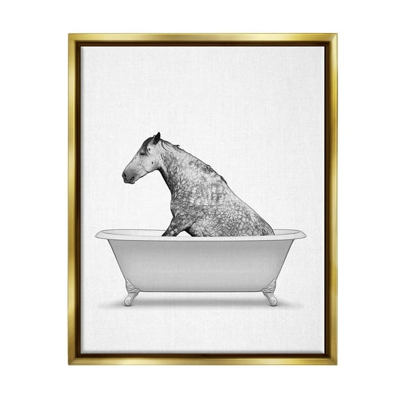 Stupell Industries Farm Horse Bathtub Animal Animals & Insects Painting Gold Floater Framed Art Print Wall Art