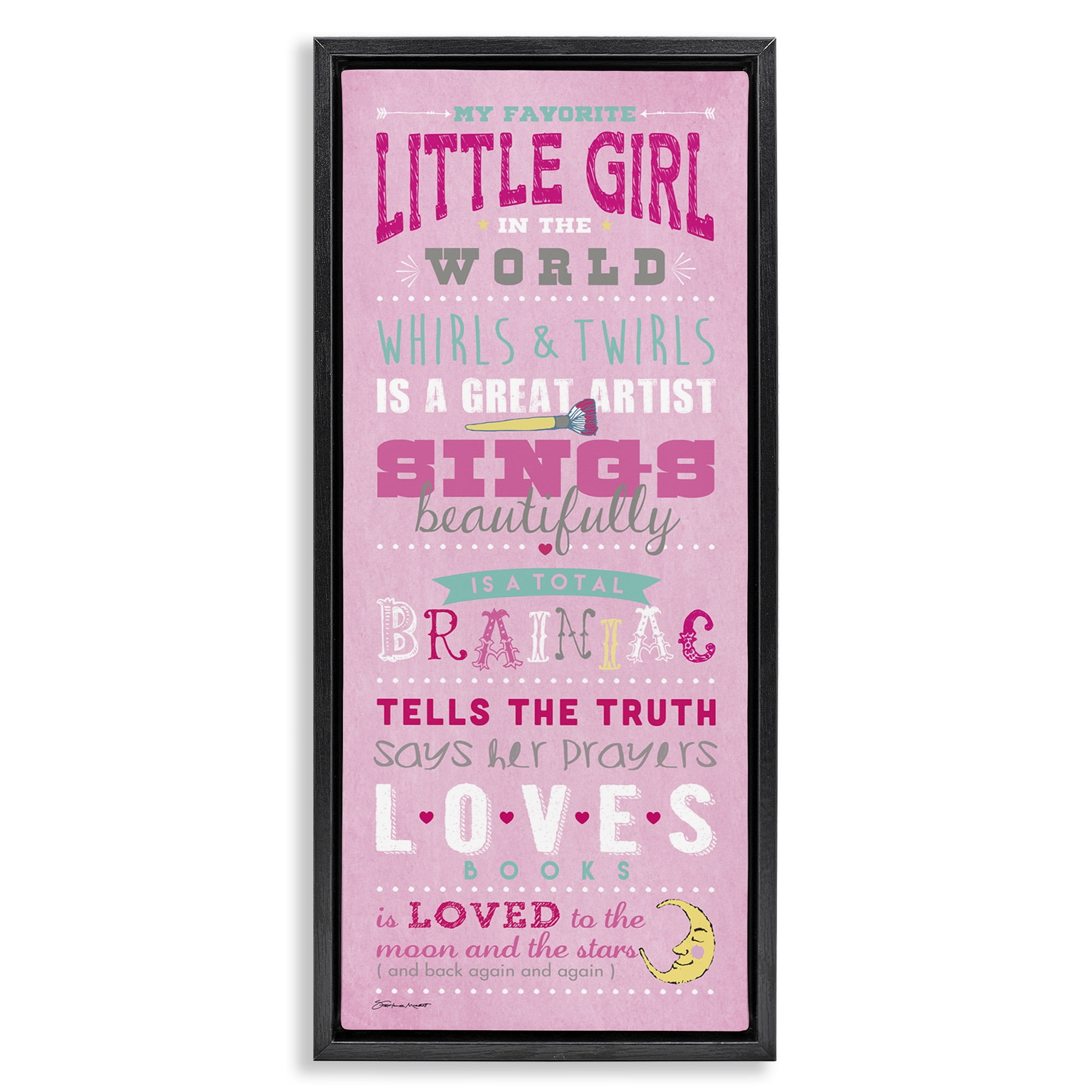 Stupell Industries Favorite Little Girl In The World Art for Kids Painting Black Floater Framed Canvas Art Print Wall Art, 15 x 31